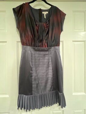 BCBGeneration Satin Colorblock Cocktail Dress | Pleated Drop Hem | Size 10